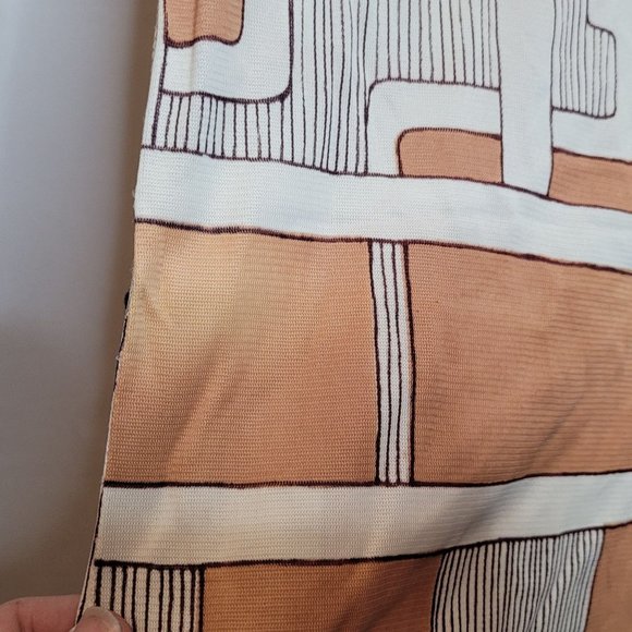 Vintage Dress Acetate Abstract Geometric Tan White Short Long Sleeve Sz 10 Tags - Picture 13 of 13